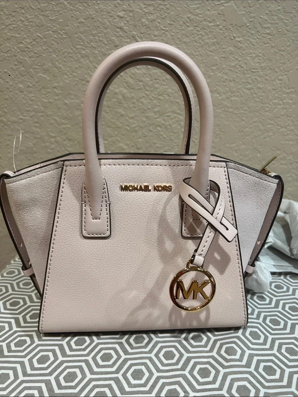 Michael Kors AVRIL Powder Blush Leather Satchel with Gold Logo